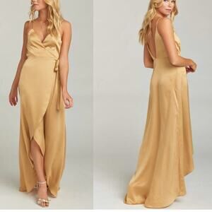 Show‎ Me Your MuMu Mariah Wrap Maxi Dress Luxe Satin Gold Size Small